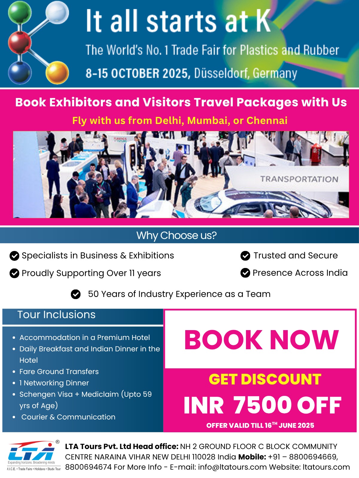 K 2025 Plastics and Rubber Trade Fair tour offer with INR 7500 discount