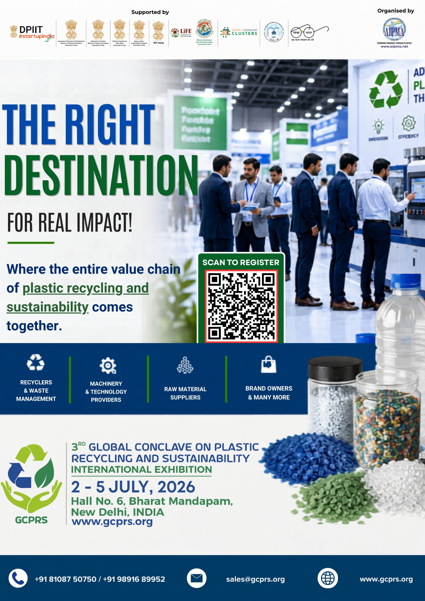 GCPRS 2026 - 3rd Global Conclave on Plastic Recycling and Sustainability International Exhibition at Bharat Mandapam, New Delhi, showcasing plastic recycling technologies, sustainability solutions, recyclers, machinery providers, and raw material suppliers.
