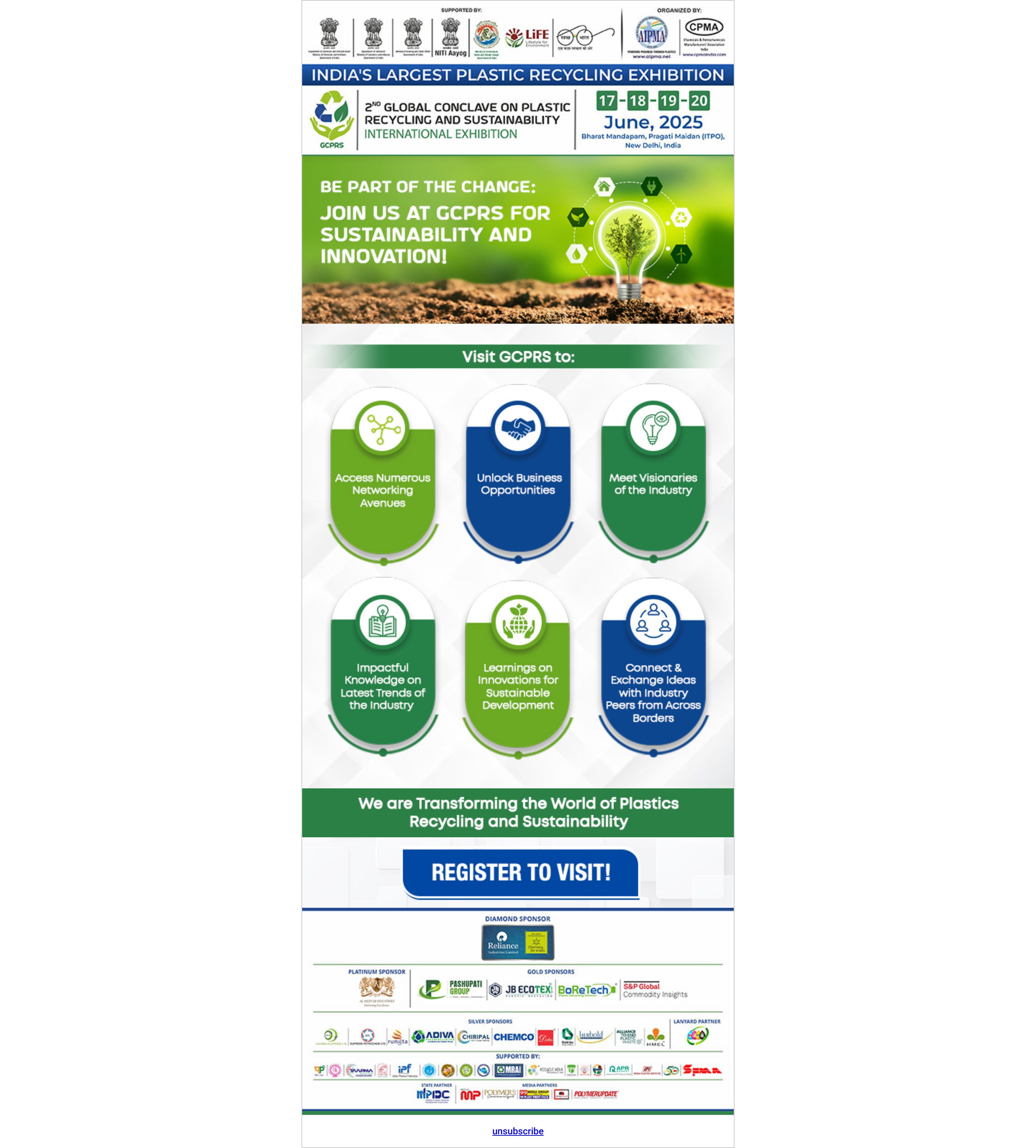 2nd Global Conclave on Plastic Recycling and Sustainability (GCPRS 2025), India�s largest plastic recycling exhibition held from June 17�20, 2025 at Bharat Mandapam, Pragati Maidan, New Delhi