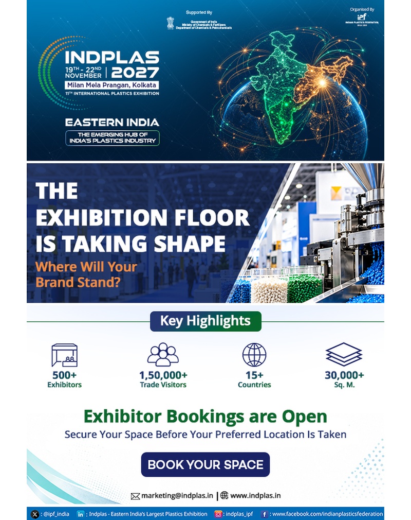 INDPLAS 2027 International Plastics Exhibition in Kolkata featuring 500+ exhibitors and plastics machinery