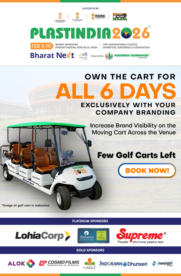 Plastindia 2026 golf cart branding promotion for companies at Pragati Maidan New Delhi