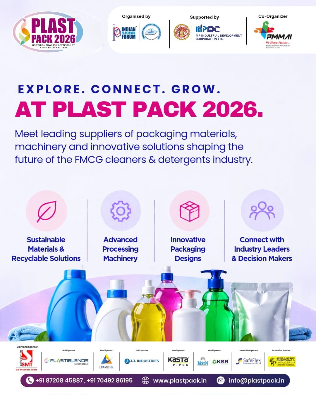 Plast Pack 2026 sustainable packaging solutions, packaging materials, advanced processing machinery, and innovative bottles and containers for the FMCG cleaners and detergents industry.