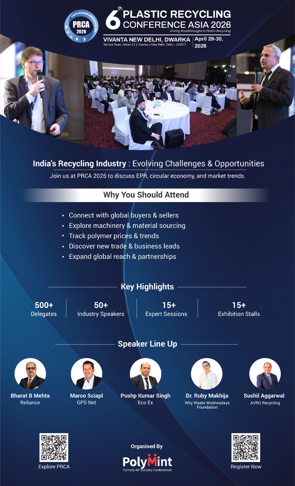6th Plastic Recycling Conference Asia 2026 (PRCA 2026) at Vivanta New Delhi Dwarka featuring industry speakers, recycling experts, and discussions on plastic recycling, EPR, and circular economy.
