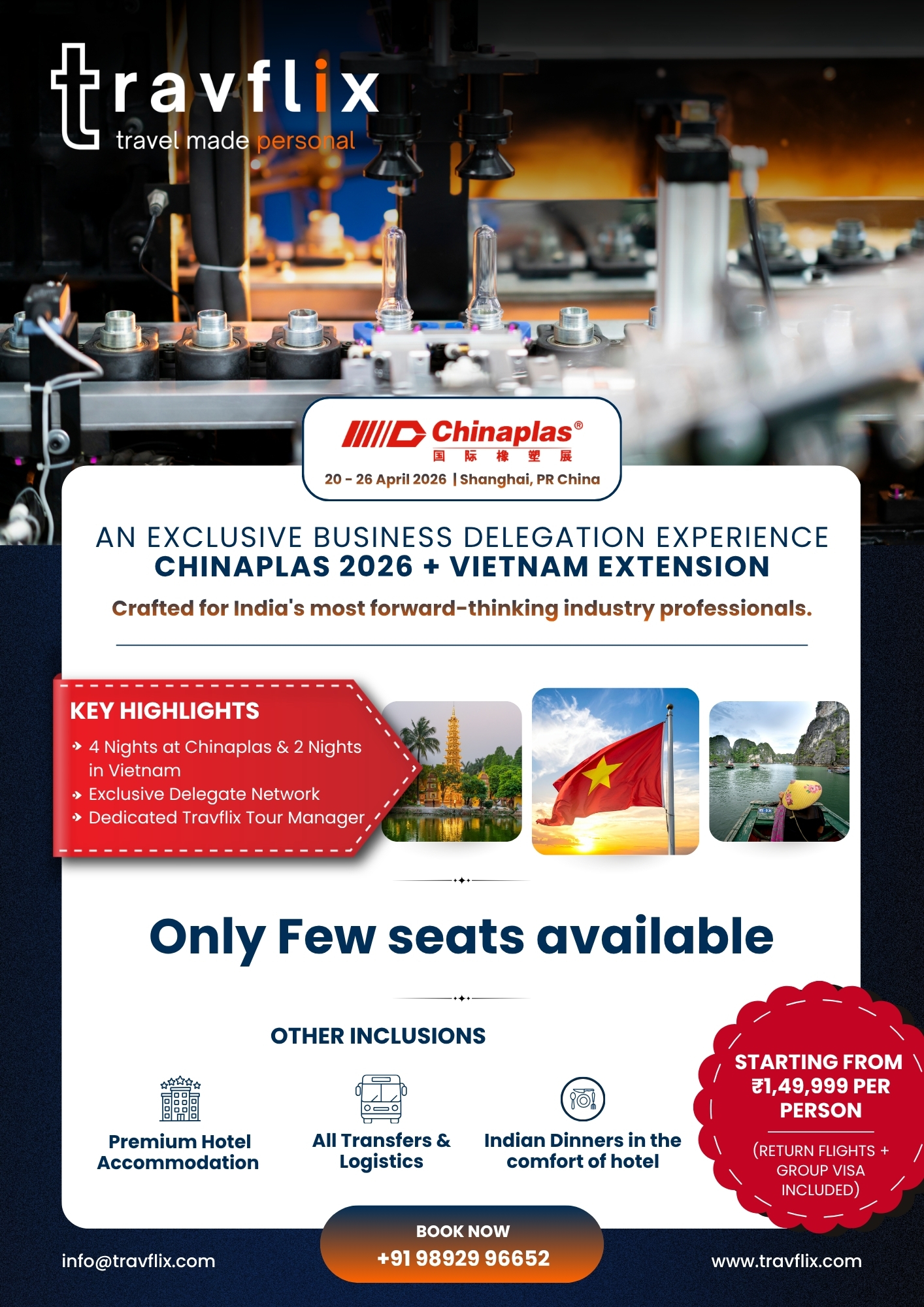 Travflix Chinaplas 2026 business delegation tour with Vietnam extension including group visa, premium accommodation, and industry networking experience.