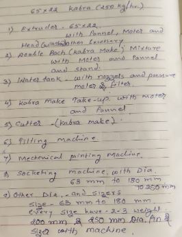 Kabra Machine specification